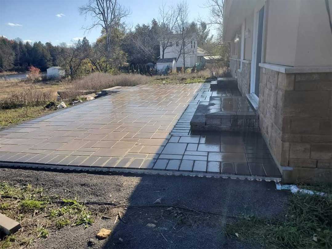 interlocking stone patio with steps