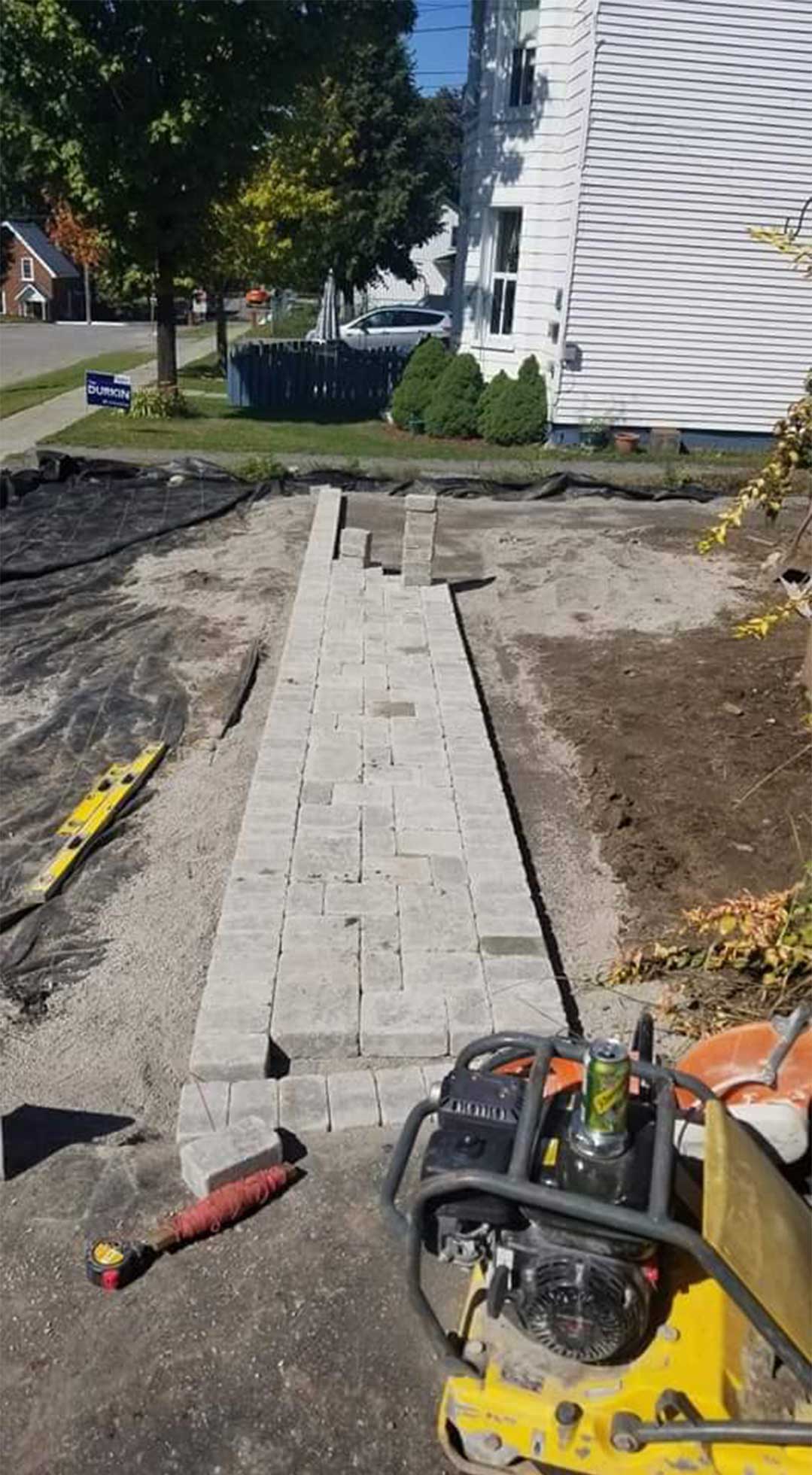 construction of interlocking stone path